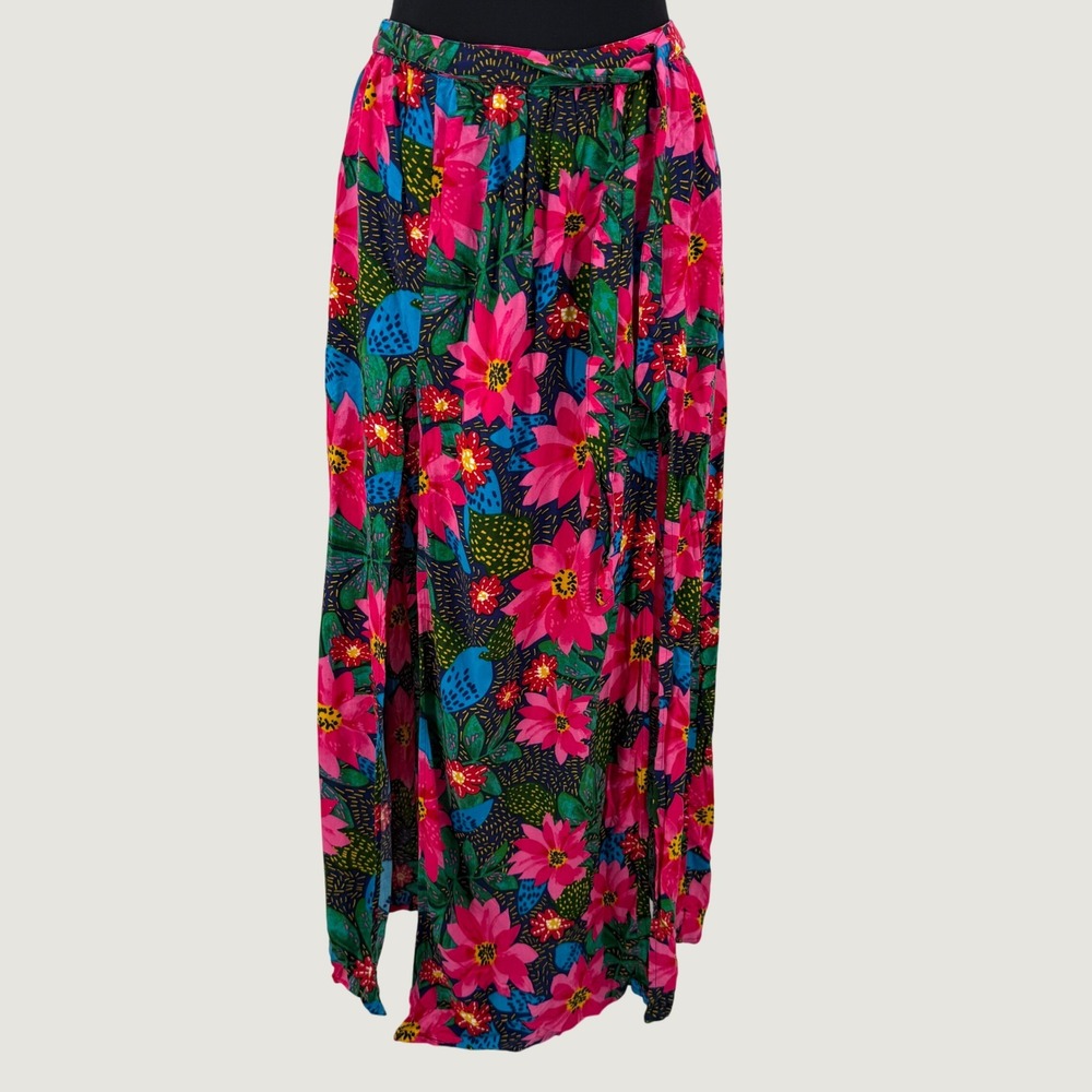 Patrons of Peace Floral Maxi Skirt Pink Blue Tropical High Belt Womens Medium - Picture 2 of 15